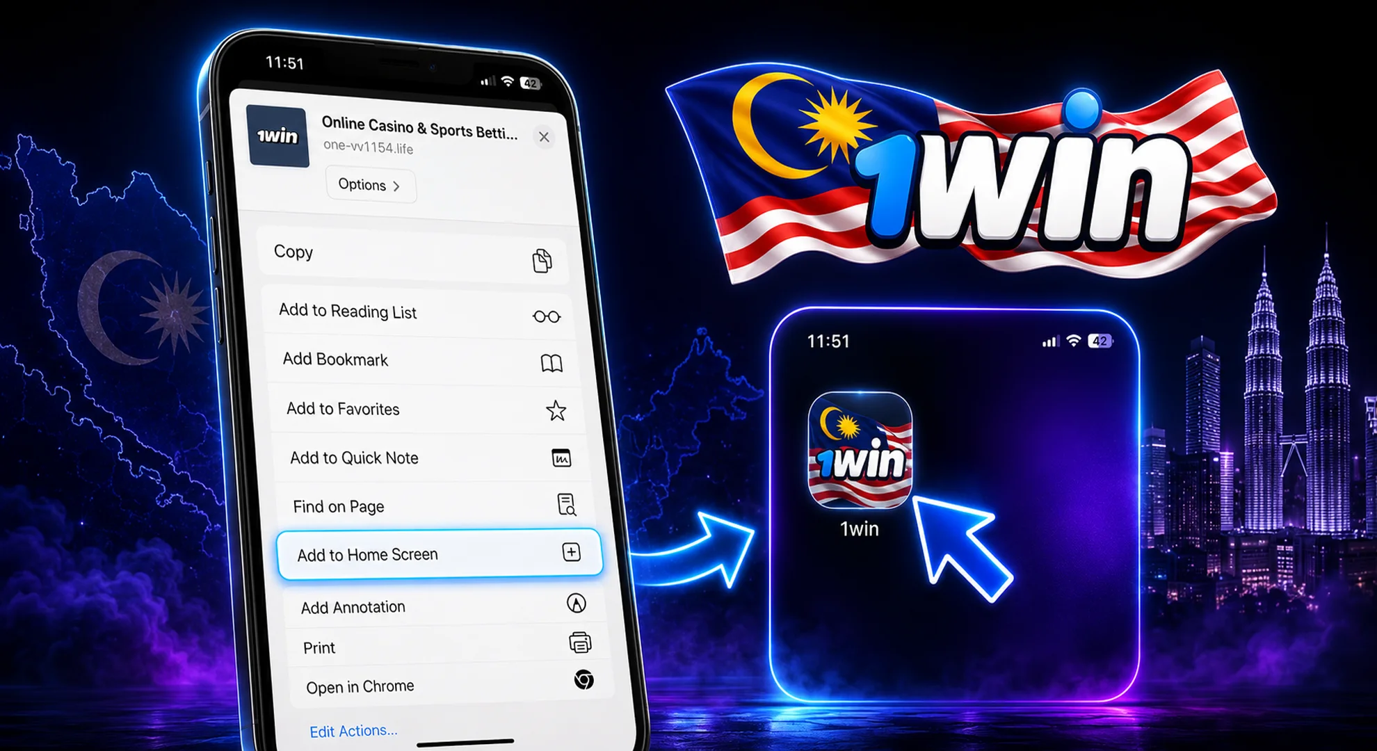 1win iOS web app installation